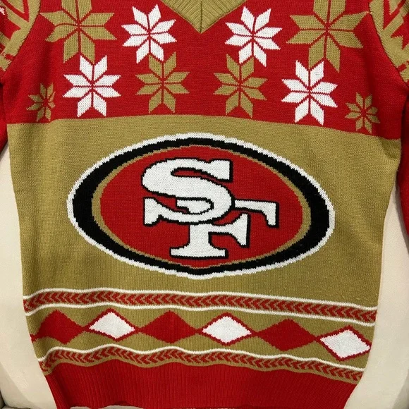 San Francisco 49ers NFL Women’s V Neck Christmas Sweater ❤️💛 - Picture 5 of 7